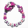 Catenella Portaciuccio Happy Minnie, Portaciuccio con Nome, Catenina in Silicone, Porta Ciuccio Personalizzato