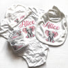 Set Nascita Personalizzato. Body, Scarpette, Bavaglino, Cappellino.