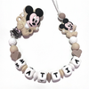 Catenella Portaciuccio Happy Topolino, Portaciuccio con Nome, Catenina in Silicone, Porta Ciuccio Personalizzato
