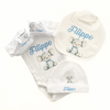 Set Nascita Personalizzato. Body, Scarpette, Bavaglino, Cappellino.