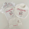 Set Nascita Personalizzato. Body, Scarpette, Bavaglino, Cappellino.