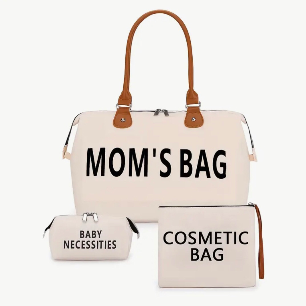 Set Borsa Parto E Borsa Passeggino In Cotone Ricamato – 2 Pezzi, Grande Capienza, Bianco, Regolabile