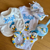 Set Nascita Personalizzato. Body, Scarpette, Bavaglino, Cappellino.