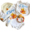 Set Nascita Personalizzato. Body, Scarpette, Bavaglino, Cappellino.