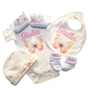 Set Nascita Personalizzato. Body, Scarpette, Bavaglino, Cappellino.