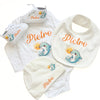 Set Nascita Personalizzato. Body, Scarpette, Bavaglino, Cappellino.
