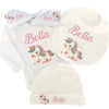 Set Nascita Personalizzato. Body, Scarpette, Bavaglino, Cappellino.