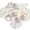 Set Nascita Personalizzato. Body, Scarpette, Bavaglino, Cappellino.