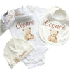 Set Nascita Personalizzato. Body, Scarpette, Bavaglino, Cappellino.