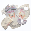 Set Nascita Personalizzato. Body, Scarpette, Bavaglino, Cappellino.